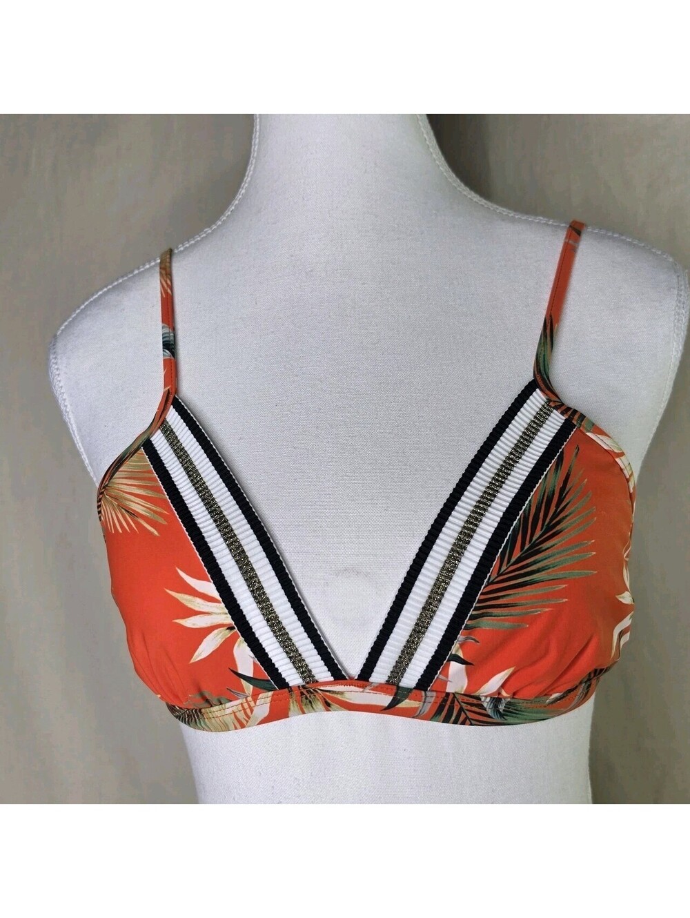 Seafolly Ocean Alley Fixed Tri Bikini Top Womens US 6 Tangelo Tropical Palm NWOT